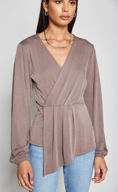 Long Sleeve Top with Pleated Front