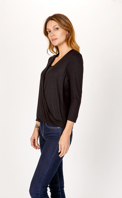 3/4 Slv Surplice 2-Fer Plus Size Top