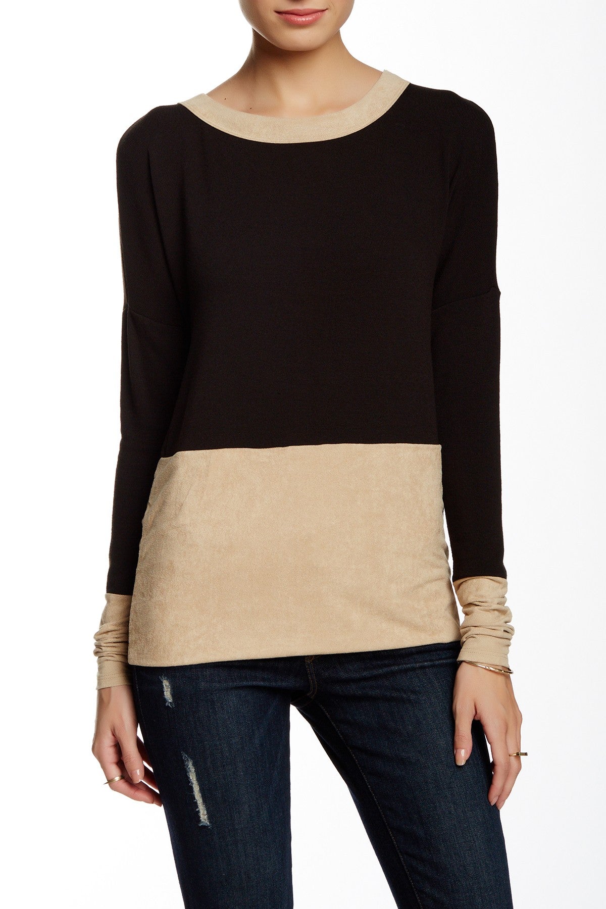 Scoop Neck Long Sleeve with Suede