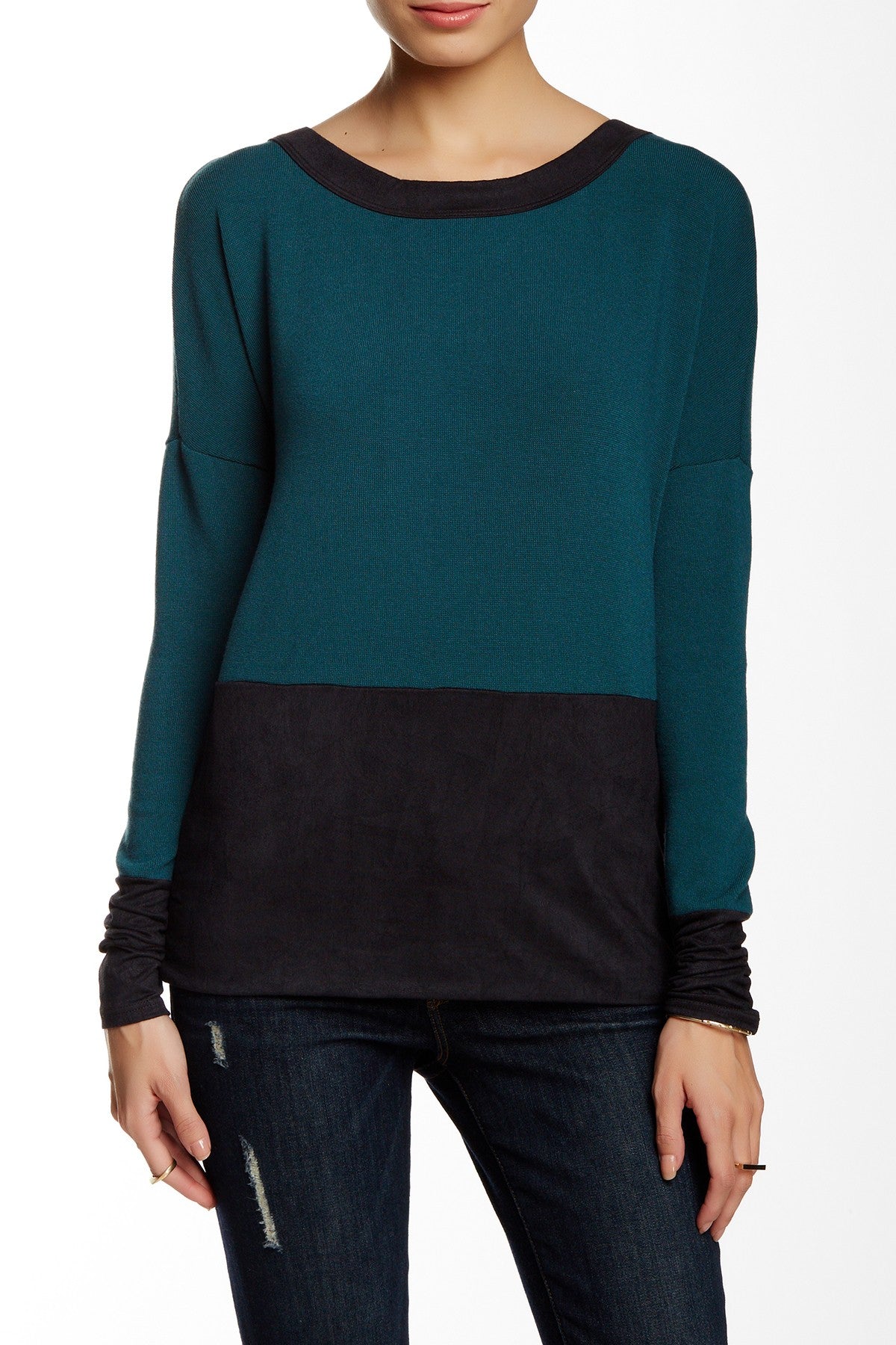Scoop Neck Long Sleeve with Suede