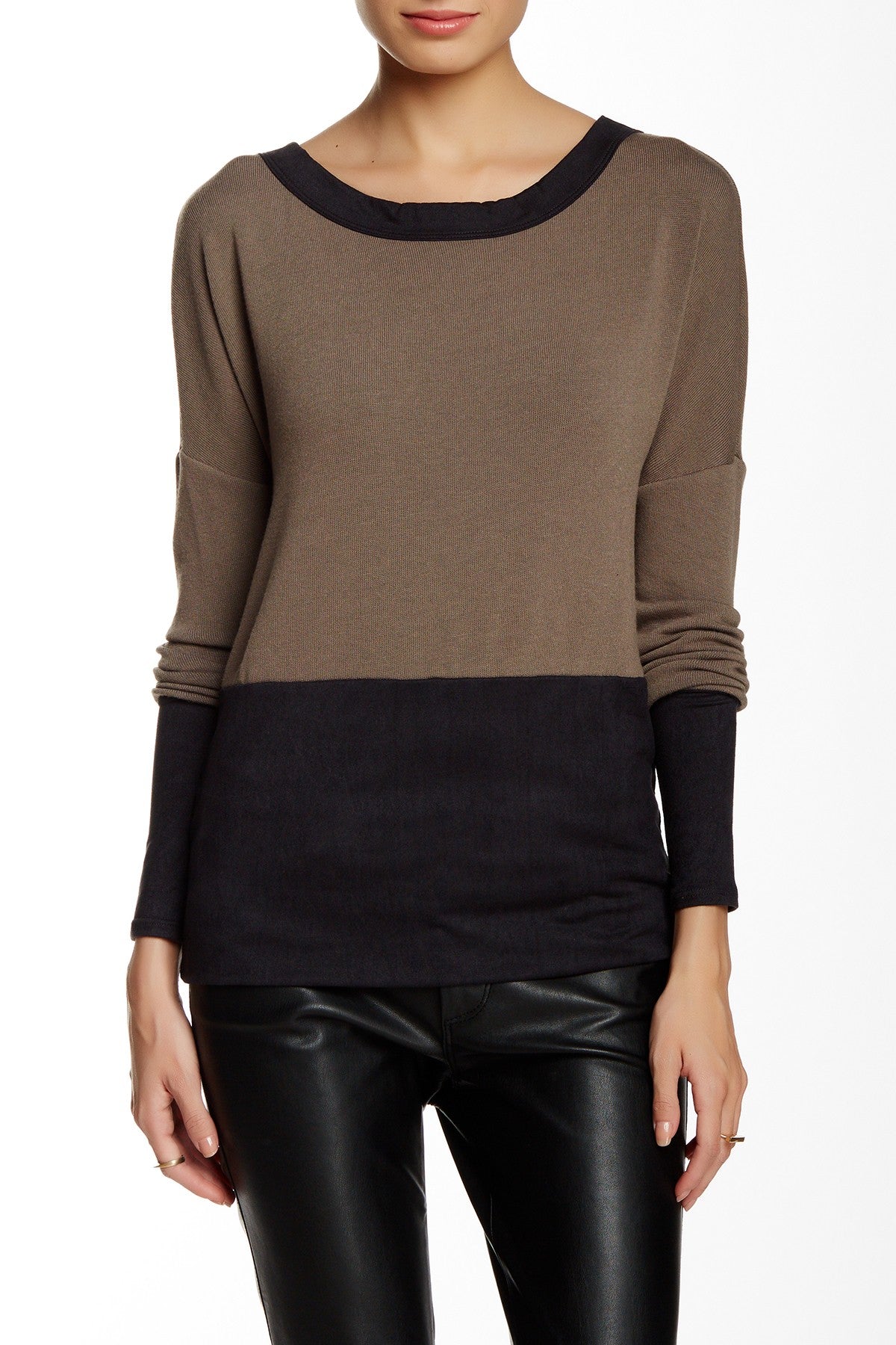 Scoop Neck Long Sleeve with Suede