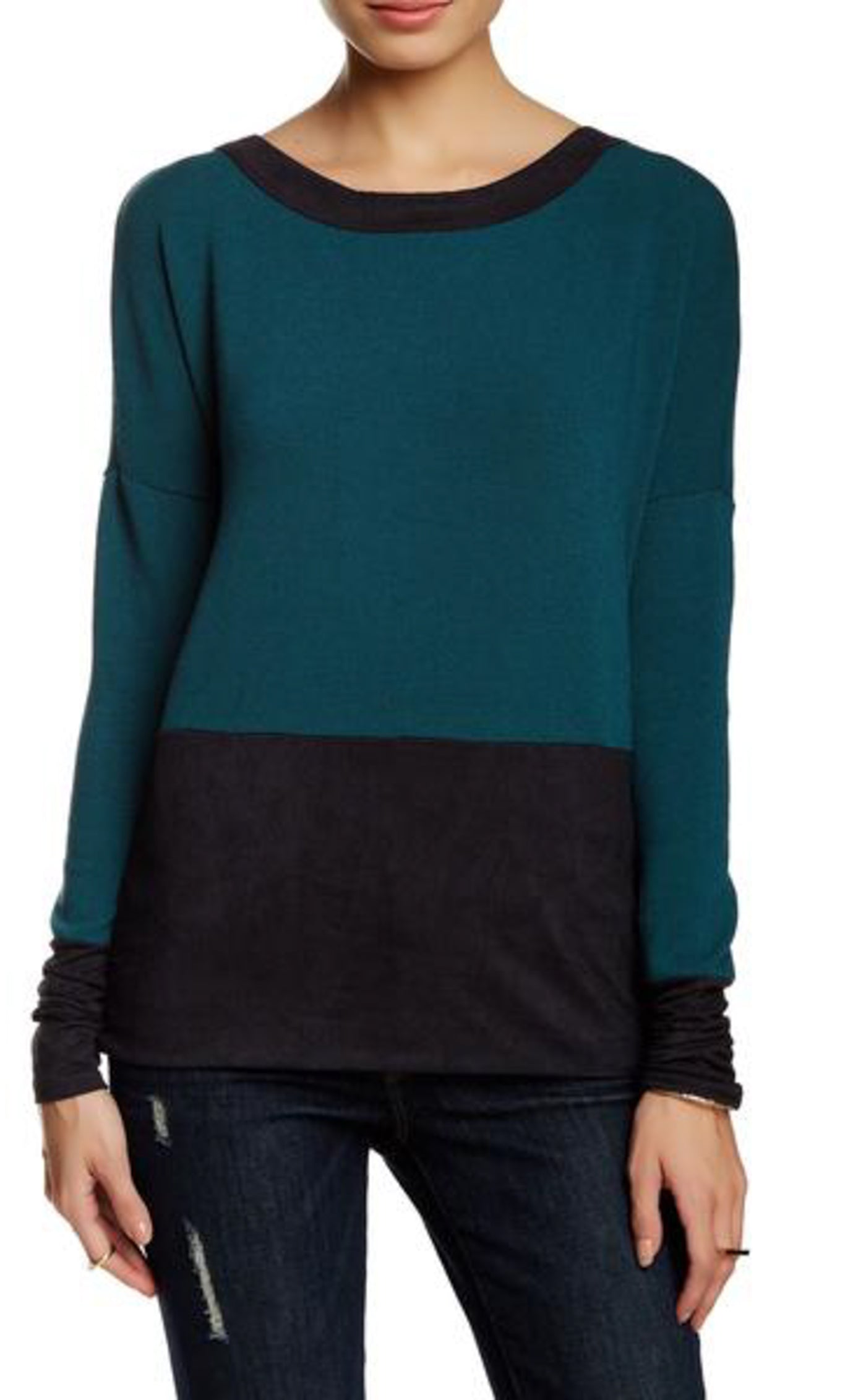 Scoop Neck Long Sleeve with Suede