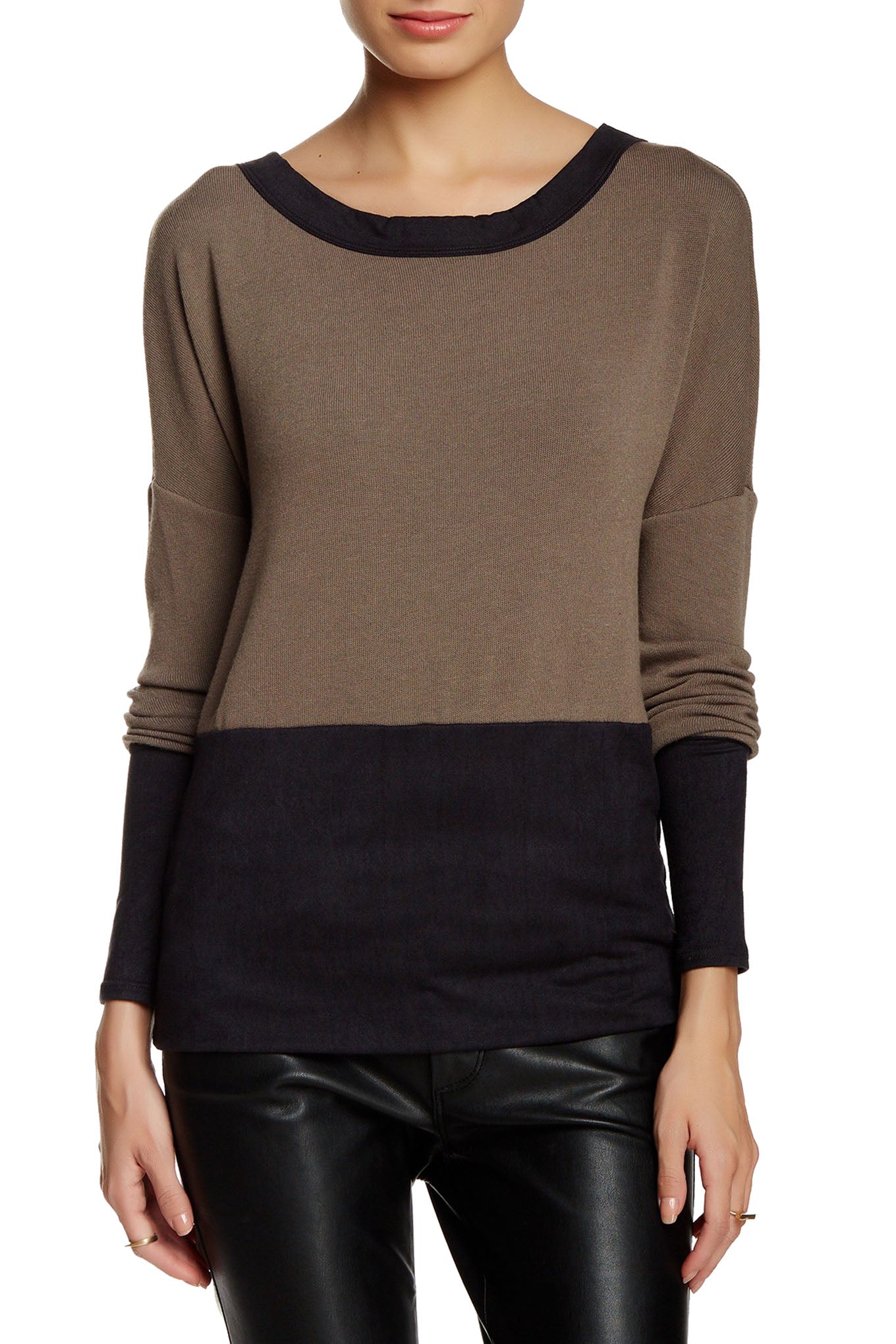 Scoop Neck Long Sleeve with Suede