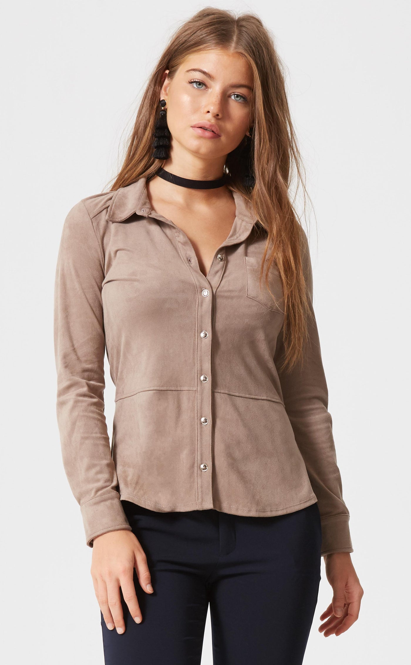Suede Button Down Top