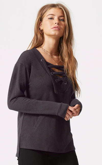 Long Sleeve Lace Up Pullover