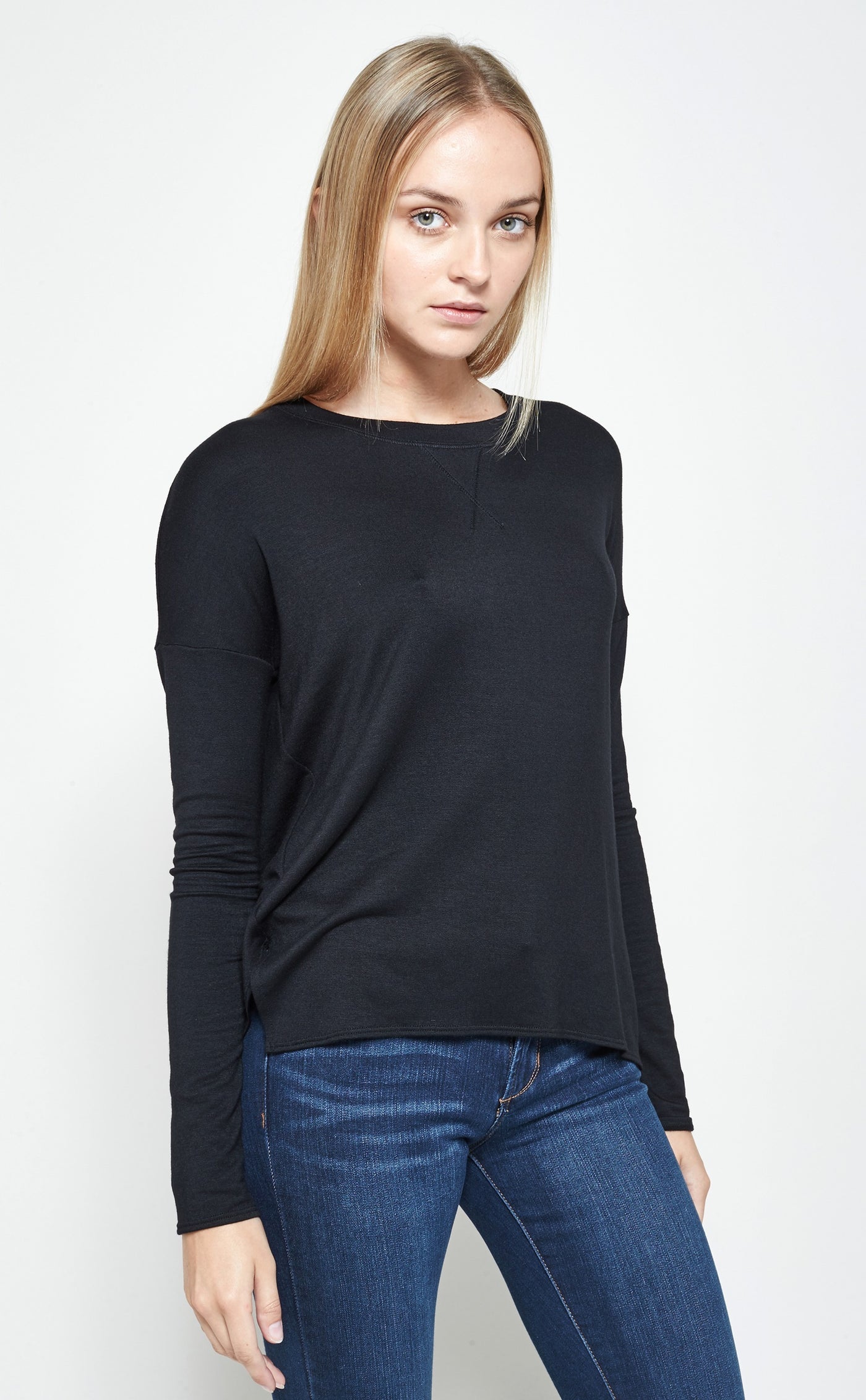 Crew Neck Long Sleeve Pleated Back Pullover