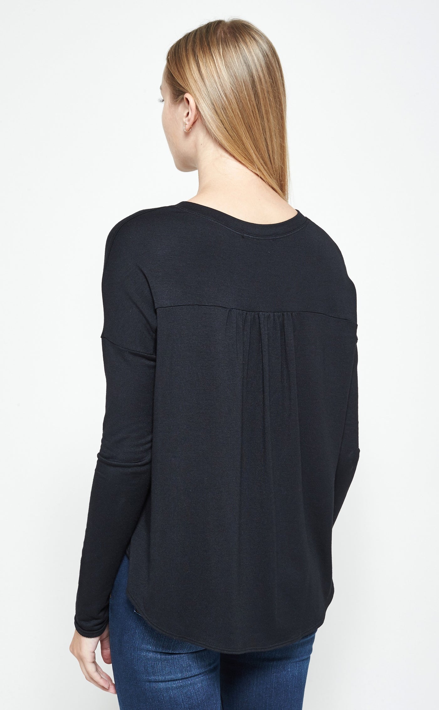 Crew Neck Long Sleeve Pleated Back Pullover