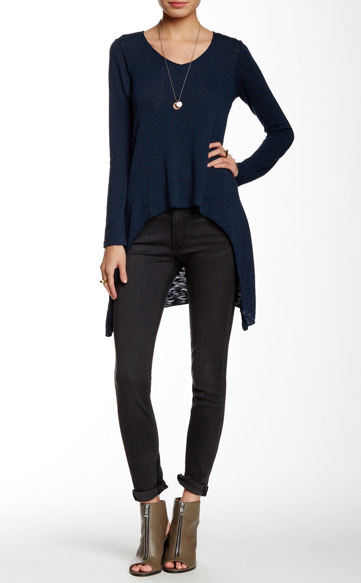 Long Sleeve U-Neck Asymmetrical Top