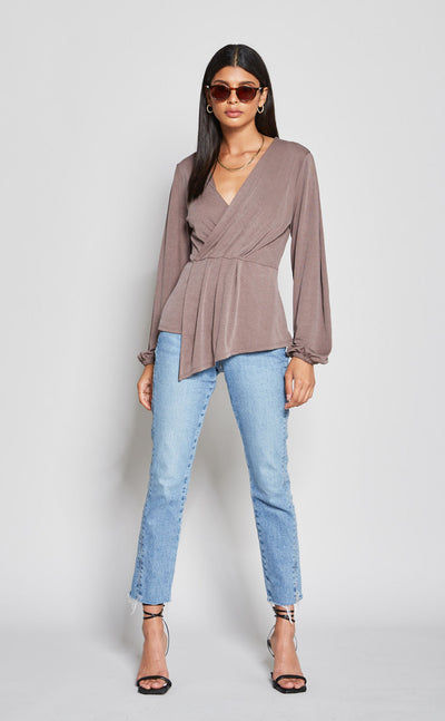 Long Sleeve Top with Pleated Front