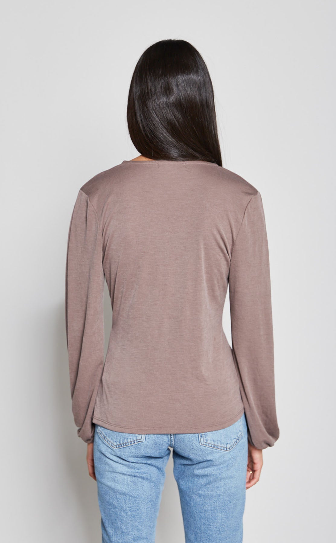 Long Sleeve Top with Pleated Front