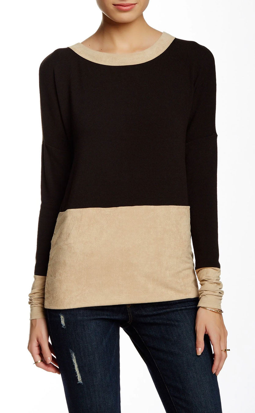 Scoop Neck Long Sleeve with Suede