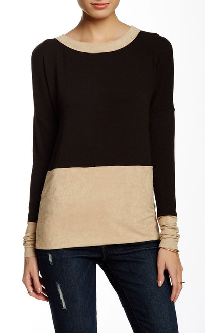 Scoop Neck Long Sleeve with Suede