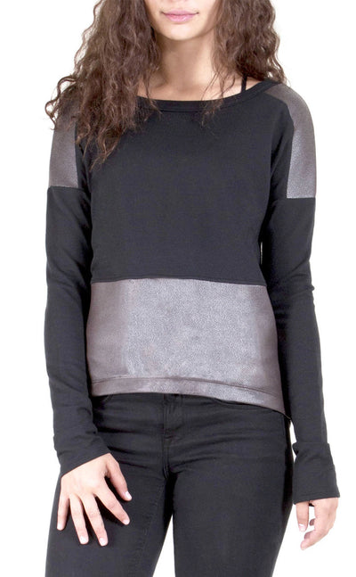 Faux Leather Contrast Pullover Top