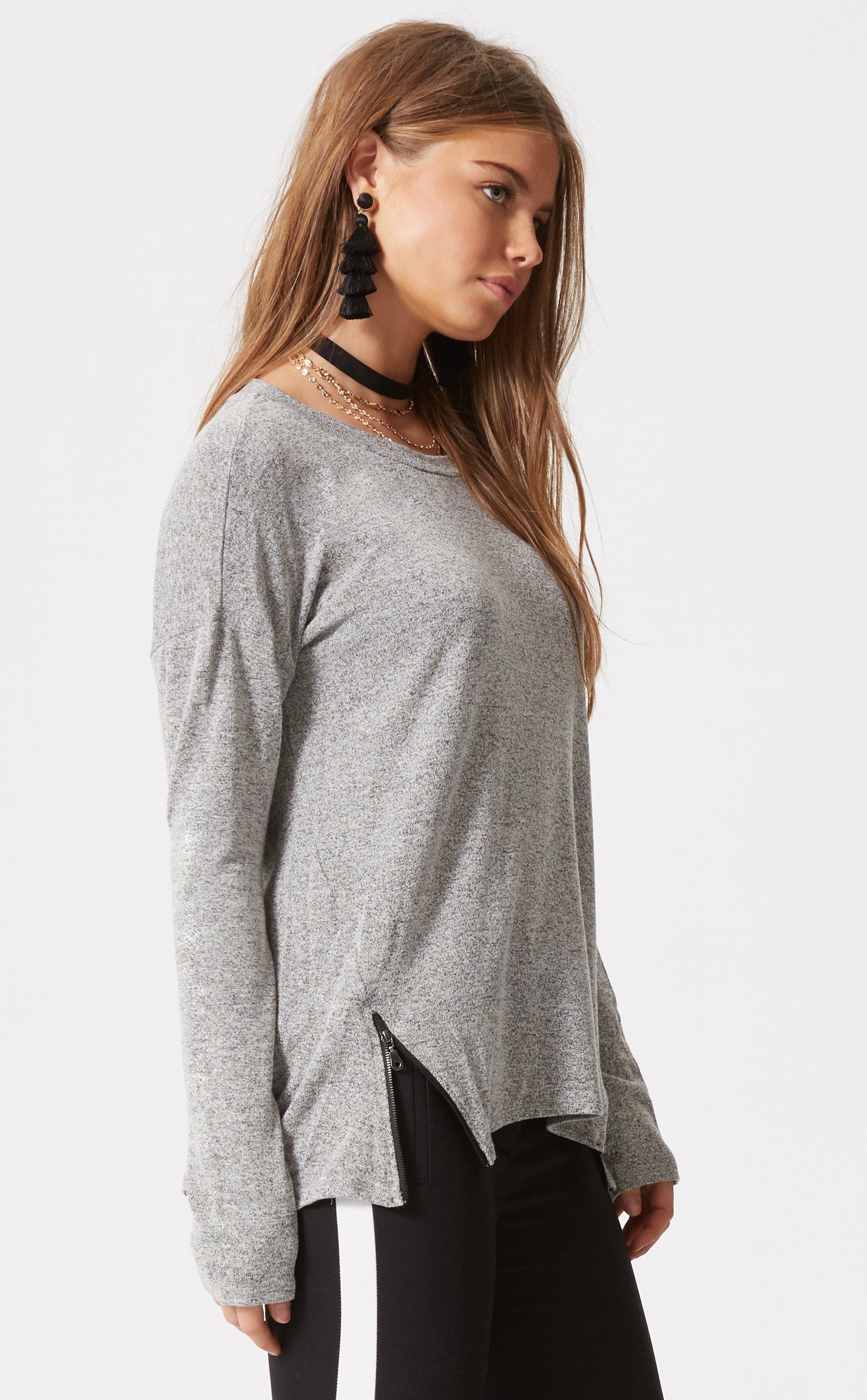 Long Sleeve Sweater w/ Front Zippers