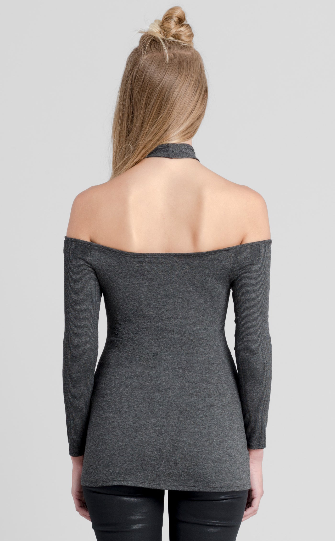 Heather Grey Cold Shoulder Bodycon Top With Key Hole